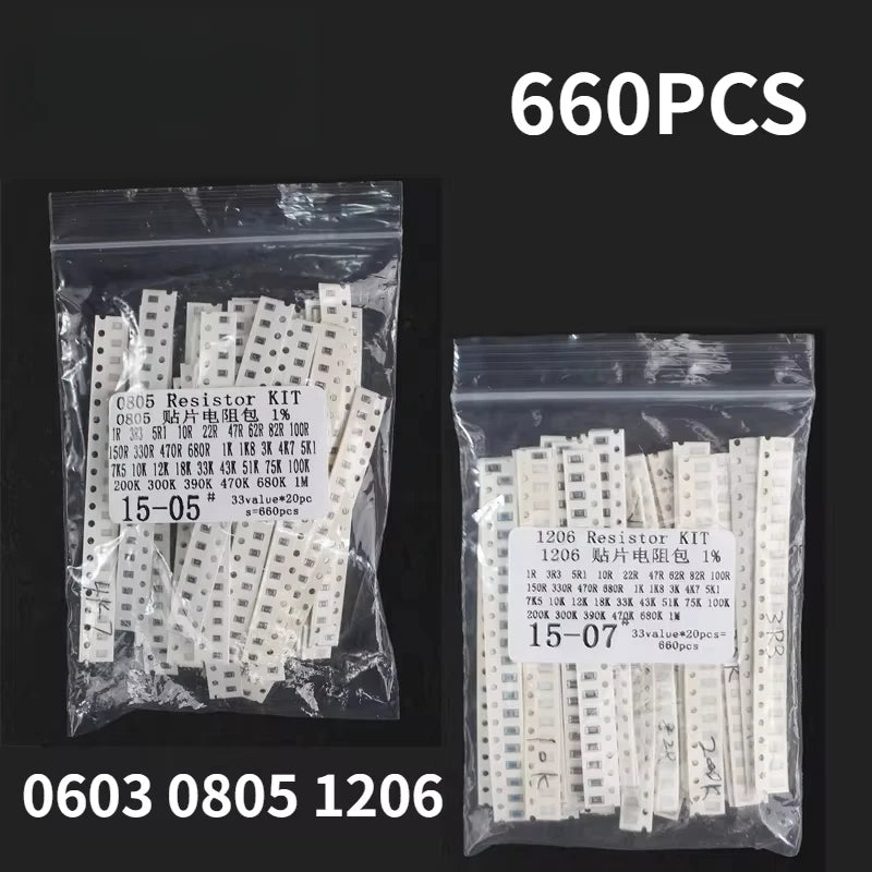 660PCS SMD Resistor Kit 0603 0805 1206 1% Resistance Assorte