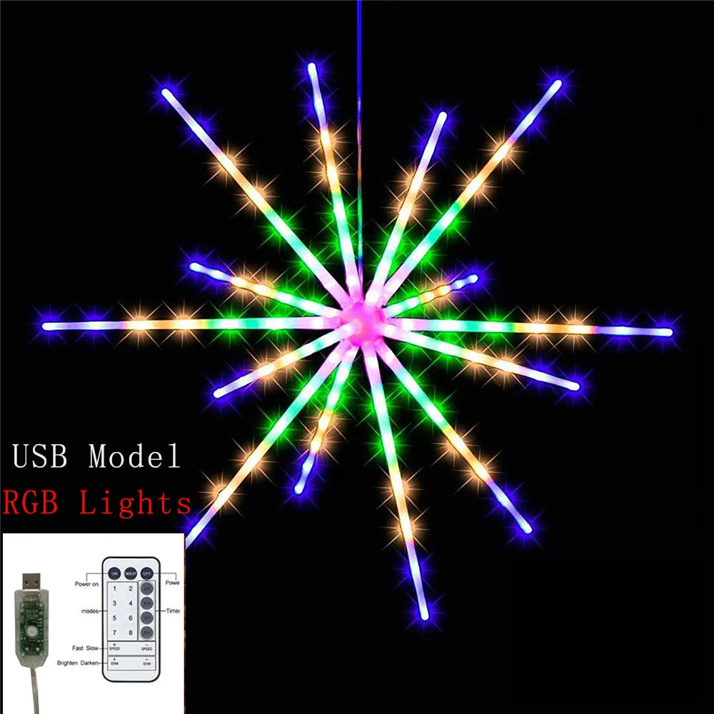 2023 New Years LED Fireworks String Lights Meteor Lamp Battery Powered for Wedding Christmas Party Indoor Outdoor Decoration