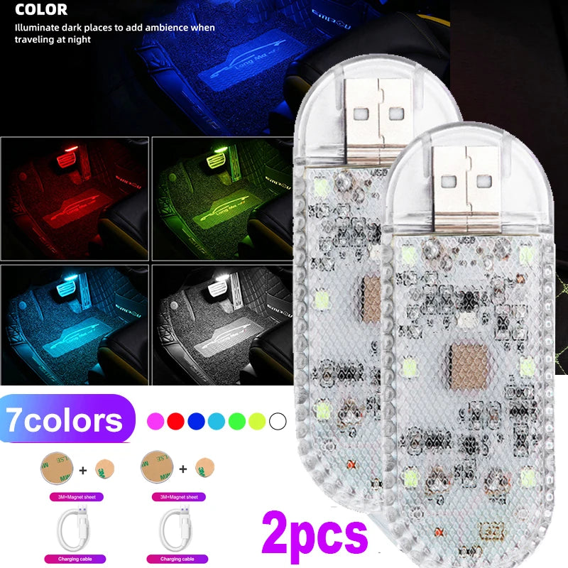 1/2X LED Touch Light Mini Wireless Car Interior Lighting Auto Roof Ceiling Reading Lamp for Door Foot Trunk Storage Box Charger
