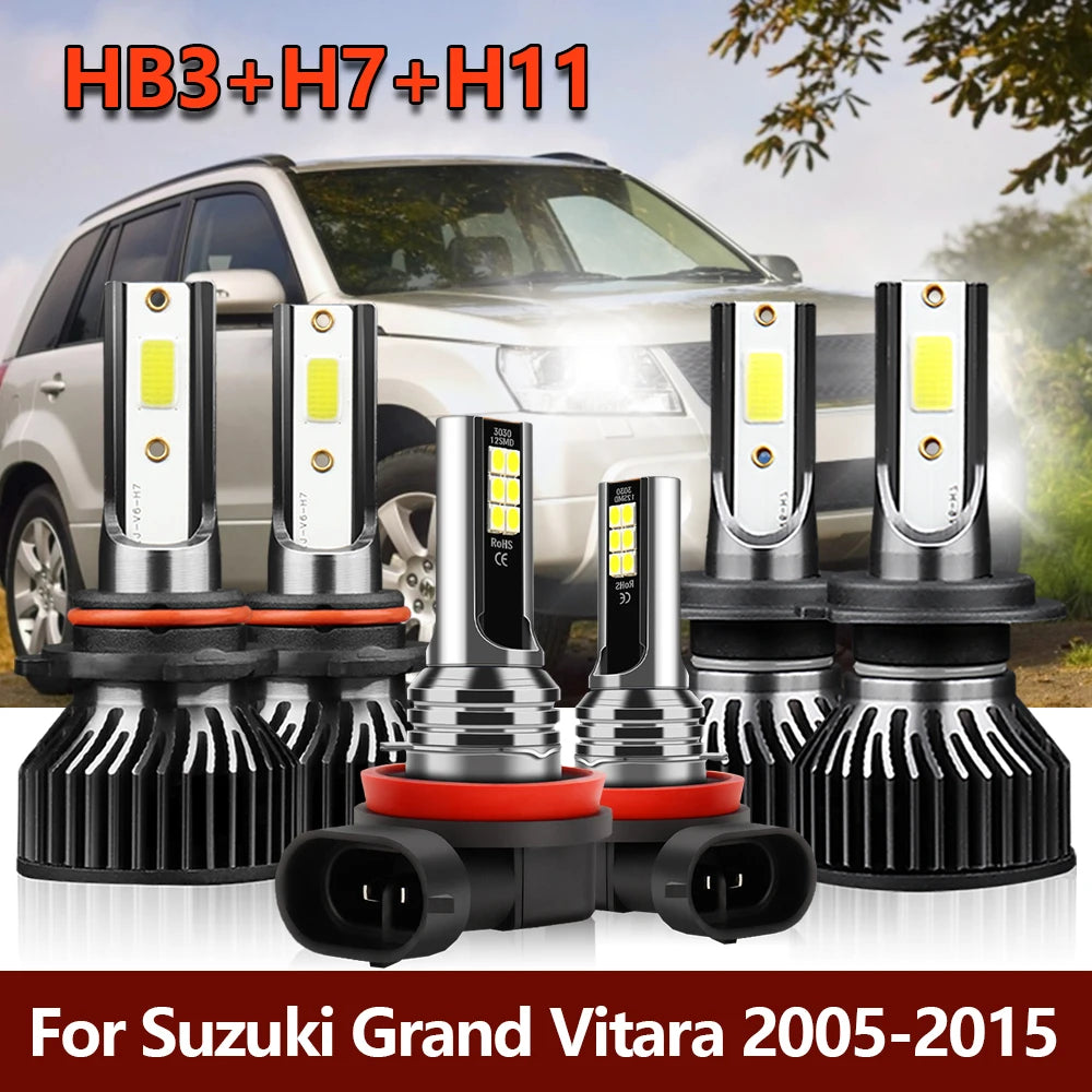 6x LED Headlight Kit HB3 High H7 Low Combo Bulbs+Car H11 Fog