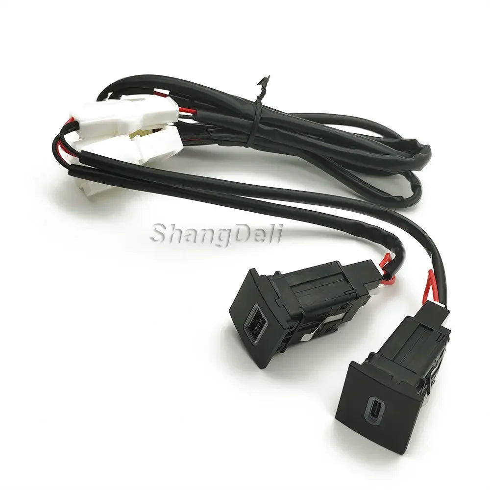 12V Red LED Car Socket Charger Dual USB PD Type C Port Phone