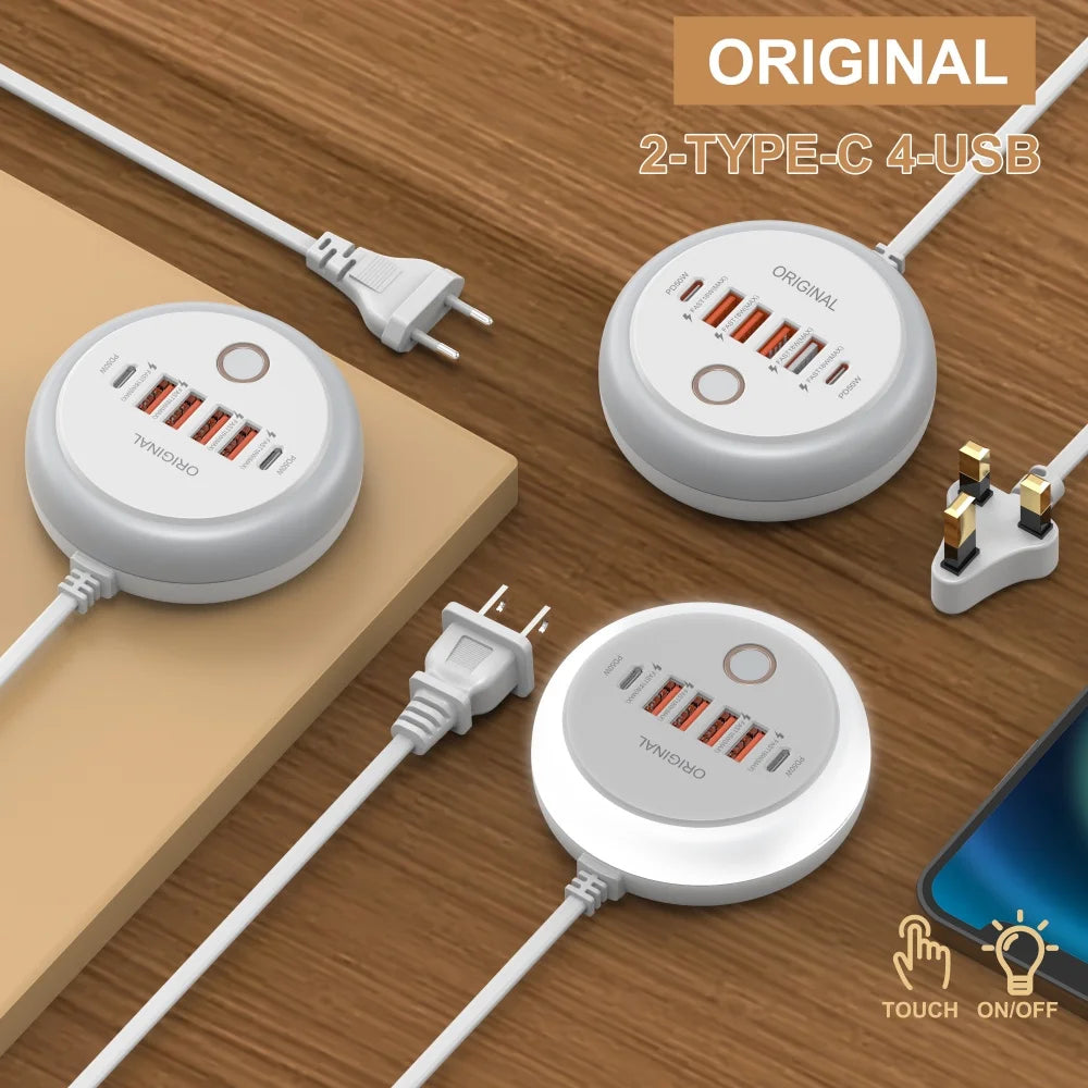 50W PD Charger 6 Ports Type-C Fast Charging Power Strip Wall