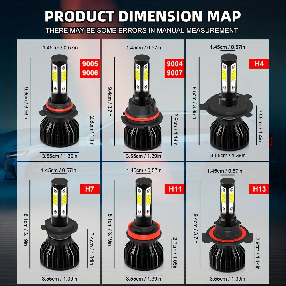 28000LM 4-Sided LED Car Headlight Bulbs COB 6500K 12V 9012 9