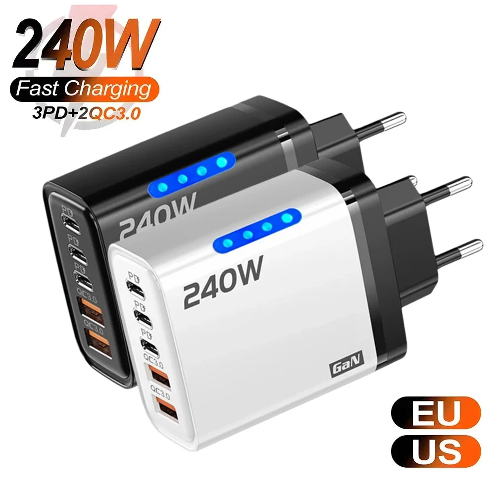 240W 5 Ports USB PD Charger Type C Quick Charge Phone Charge