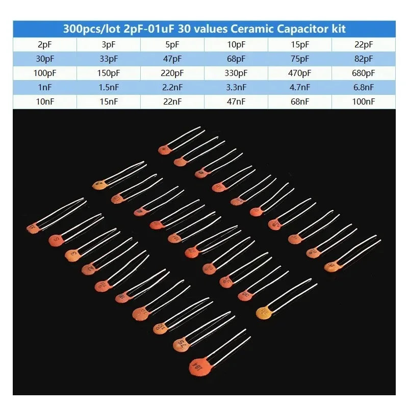 300/960PCS Ceramic Capacitor Kit 2pF-0.1uF Direct Insertion 