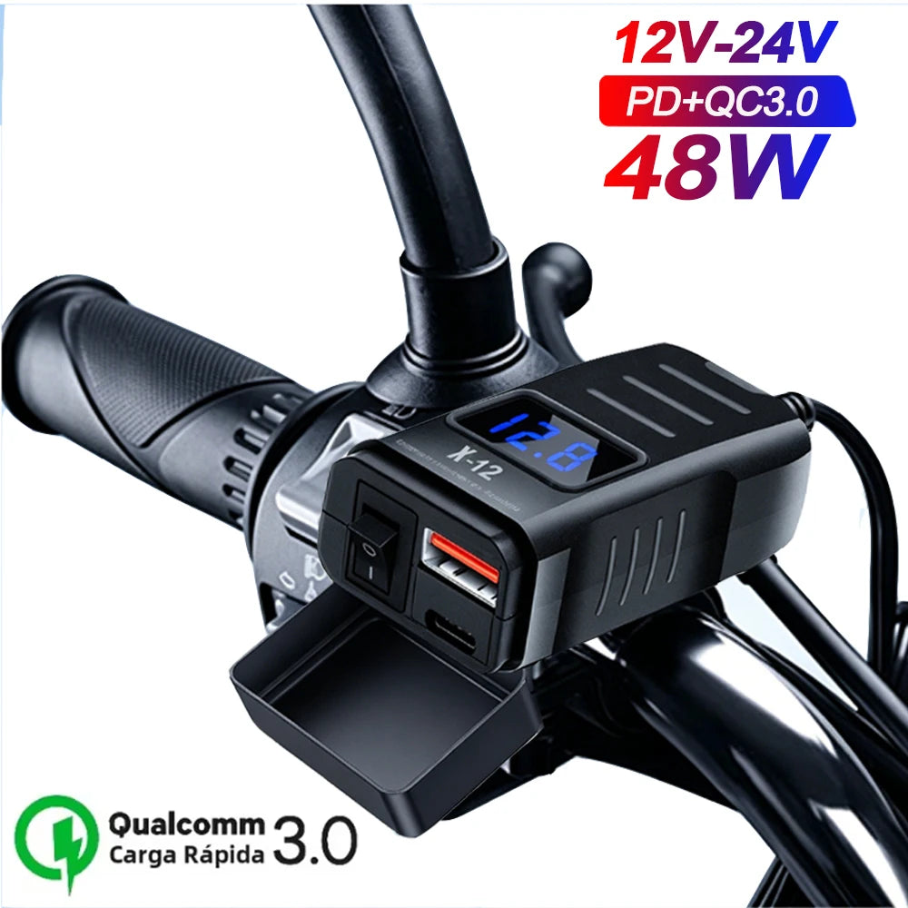 Handlebar Motorcycle Charger Socket PD+QC3.0 Fast Charging P
