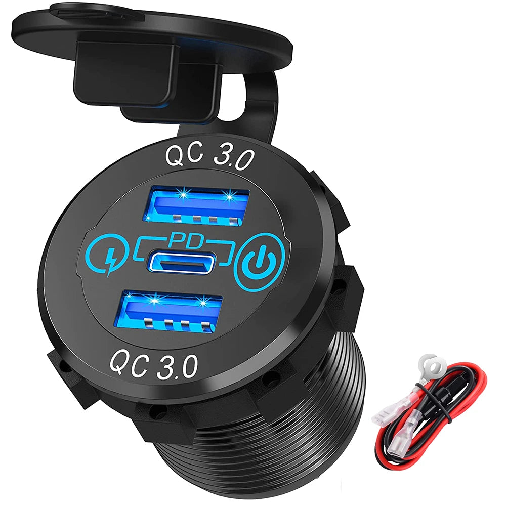 DaierTek Car USB Charger Socket Metal 60W Car Charger 12V 24