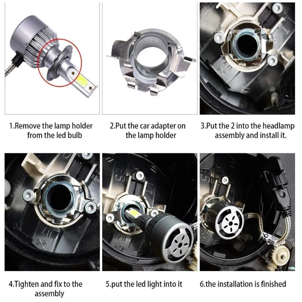 2Pcs H7 LED Headlight Bulb Base Holder Adapter Socket Retain