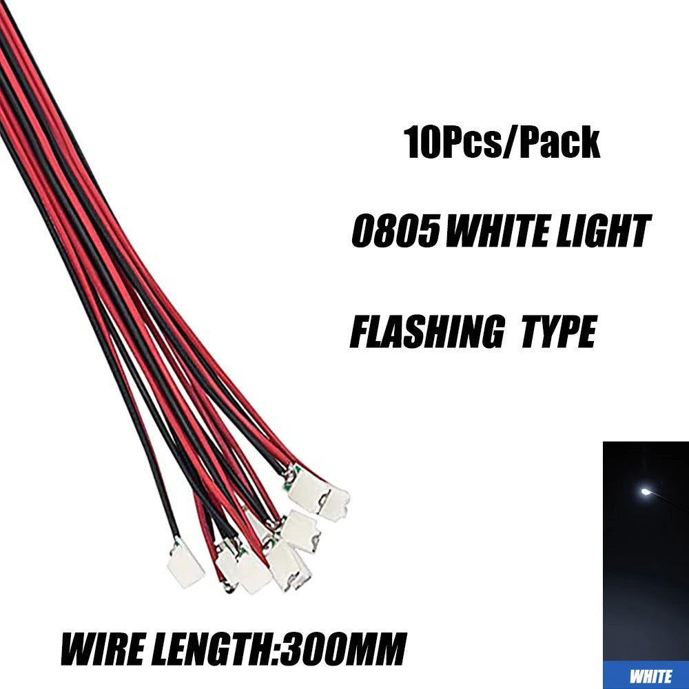 10Pcs 0805 Flashing LED SMD Wire for Model Train HO N OO Scale Red Blue Line Pre-soldered Micro Litz Railway DIY Kit 3V 30cm