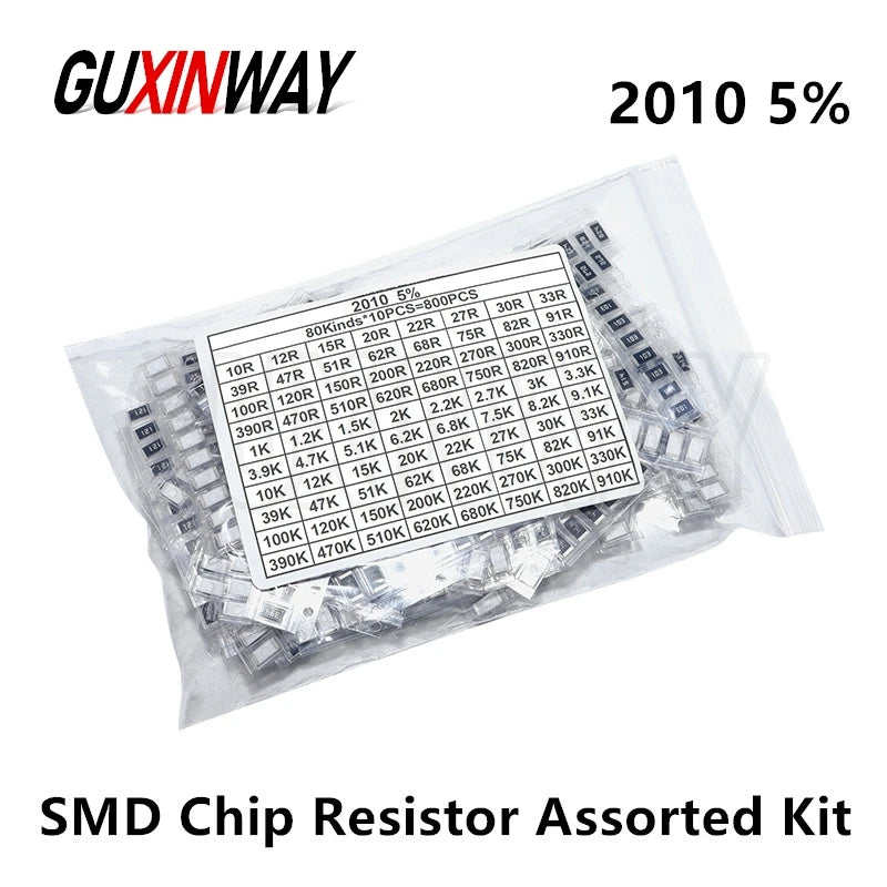 800pcs 2010 5% SMD Chip Resistor Assorted Kit 10R - 910K ohm