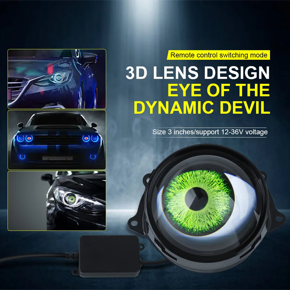 Universal 3 inch LED Lens Devil s Eyes Dynamic 33Mode Remote