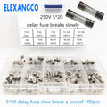 100PCS Slow Break 5 20mm Delay Fuse Tube 250V T1A T2A T3.15A