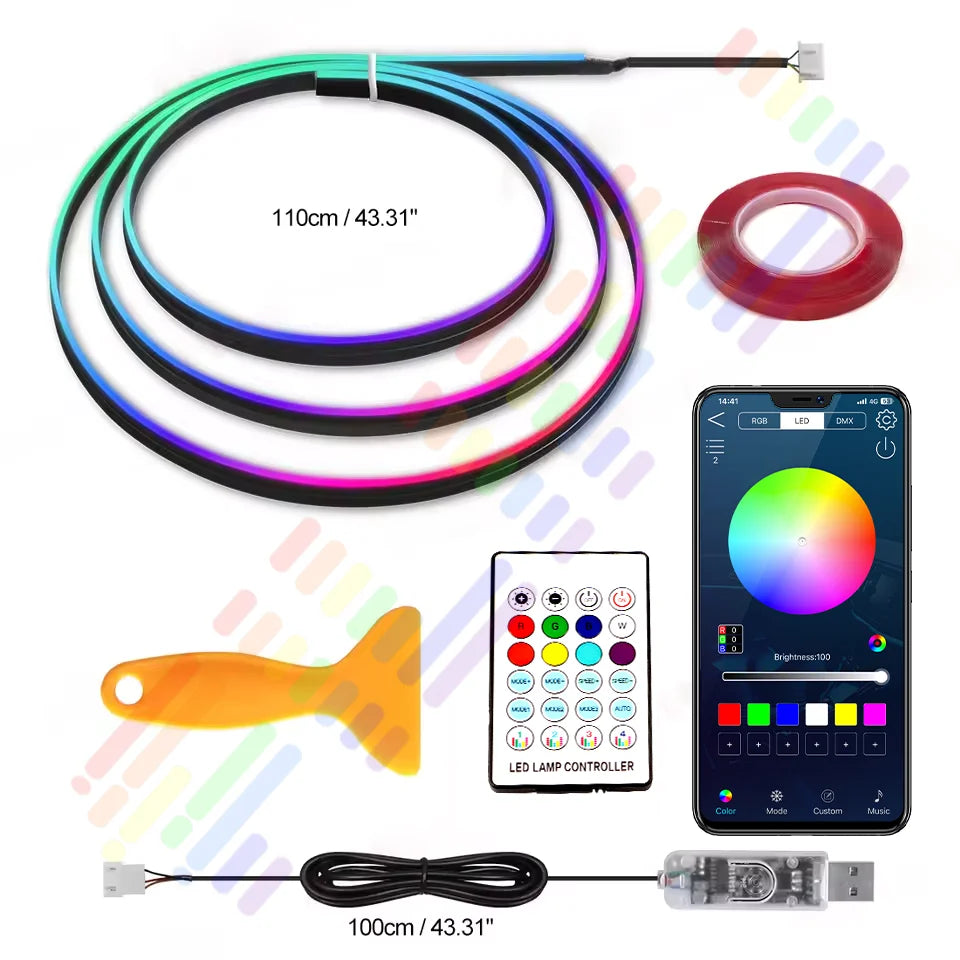 Universal HC22 Neon Car Ambient Lights RGB 64 Color Universal LED Interior Hidden Acrylic Strip Symphony Atmosphere Lamp