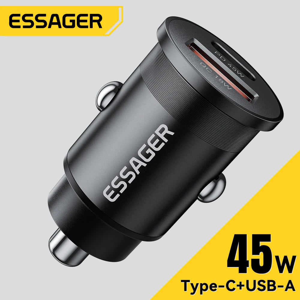 Essager 45W Car Charger Fast Charging Dual Port PD QC3.0 Typ