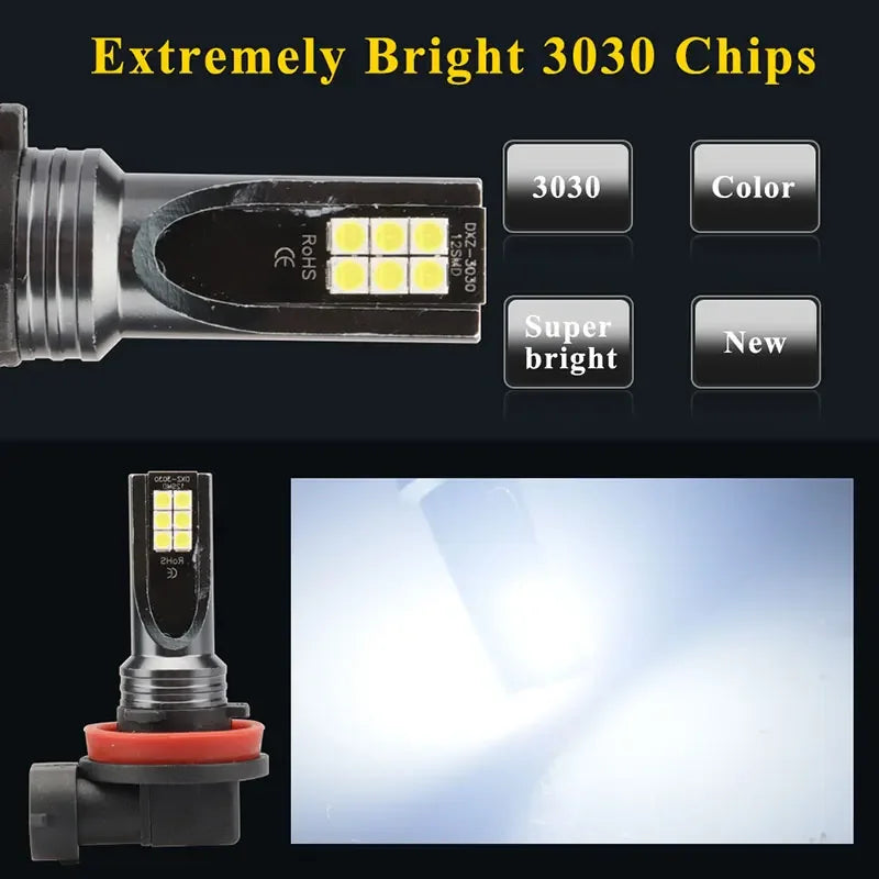 2pcs H8 H9 H1 H3 Led H11 9005 HB3 9006 HB4 Car CSP LED Fog H