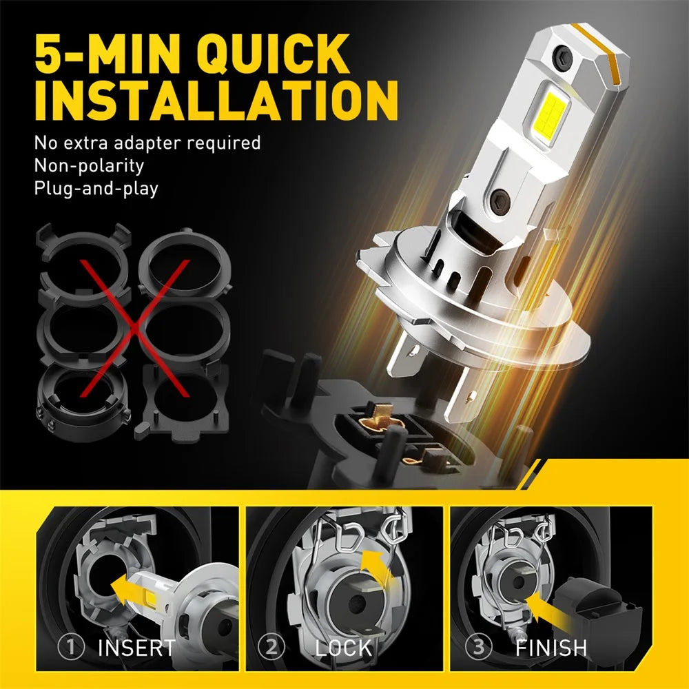 AUXITO 2Pcs Canbus H7 LED Bulb Headlight Kit Mini Fanless 60