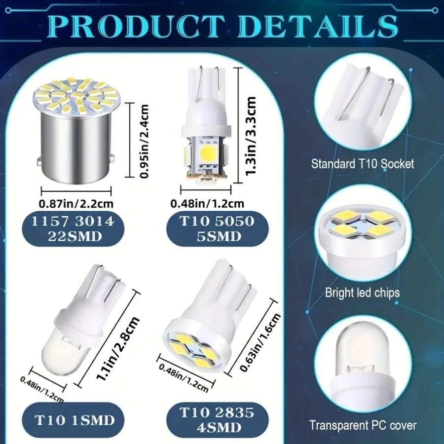 63pcs LED Car Bulb Kit Auto Interior Lights Dome Light 31mm 