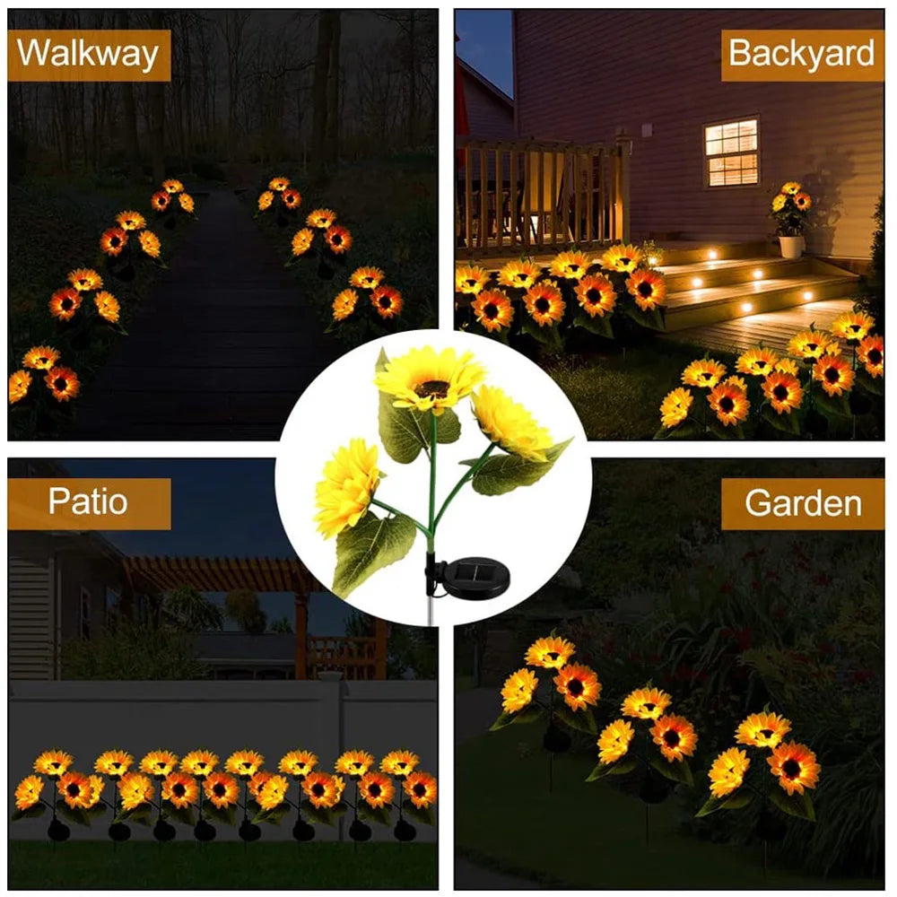 3 Head Solar Sunflower Lights LED Light Garland Outdoor Wate