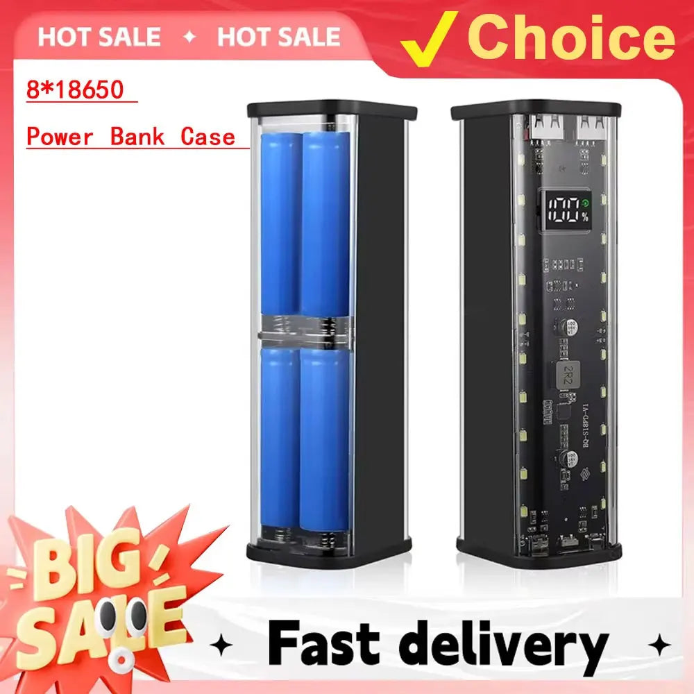 Transparent Shell 18650 Power Bank Case 22.5W Fast Charging 