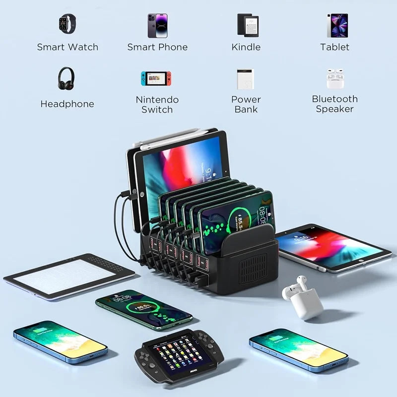 150W Universal USB Charger 16 Port USB Type C Fast Charging 