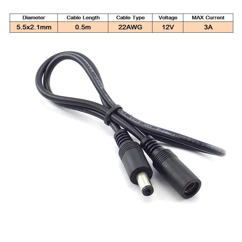 DC Female to Male Extension Cord 5V 2A 3.5x1.35mm / 12V 5A 5.5x2.1mm Plug Jack Connector Cable Power Supply Adapter Line