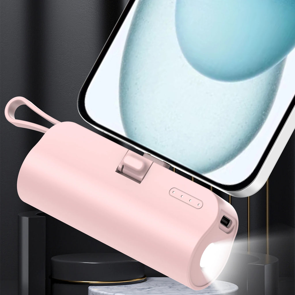Mini Portable 5000mAh Power Bank with Built-in Cable Charging Port Built-in LED Lighting Lamp and Built-in Stand Function
