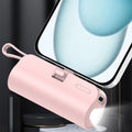 Mini Portable 5000mAh Power Bank with Built-in Cable Charging Port Built-in LED Lighting Lamp and Built-in Stand Function