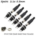 5 Pair DC 12V Male Female Socket Panel Mount Barrels Jack Pl