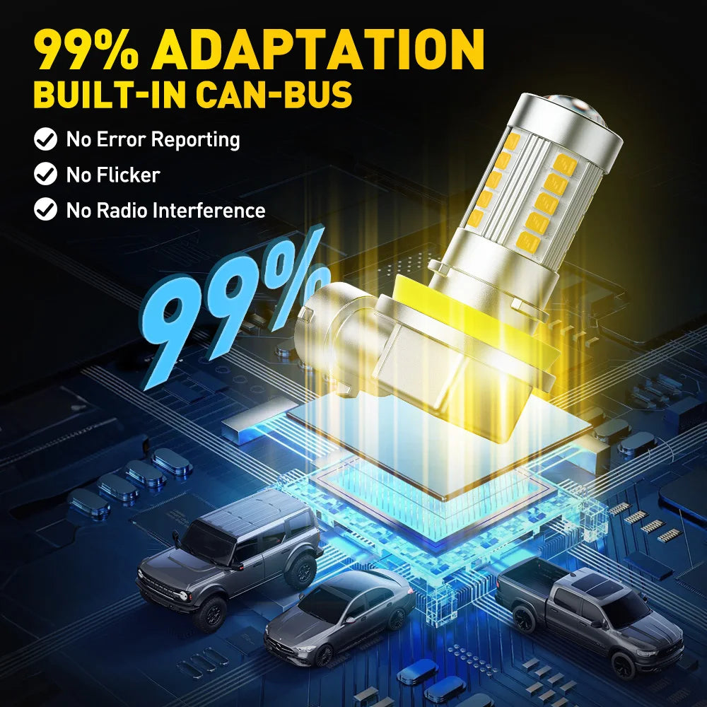 2Pcs Spotlight H8 H11 LED 9006 HB4 Yellow/White Fog Lamp Pro