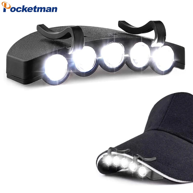 Portable 5 LED Clip Hat Light Headlamp Night Running Head Fl
