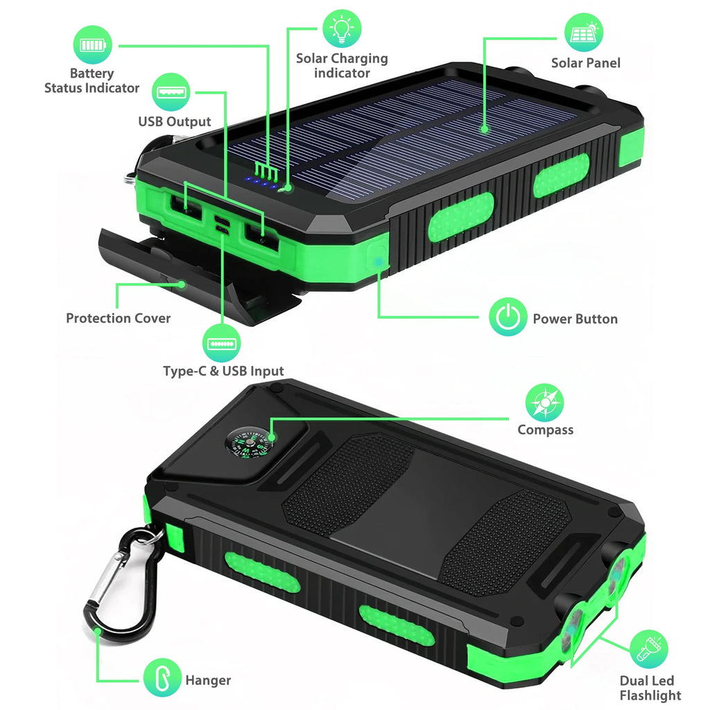 10000mAh Solar Power Bank Portable Waterproof Outdoor Dual 5