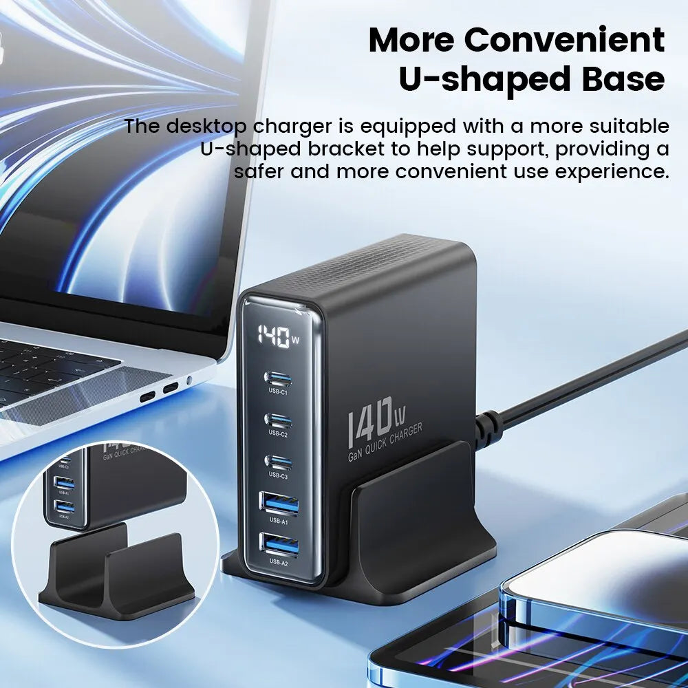 Toocki 140W GaN USB Charger 5in1 Desktop Fast Charge USB Typ
