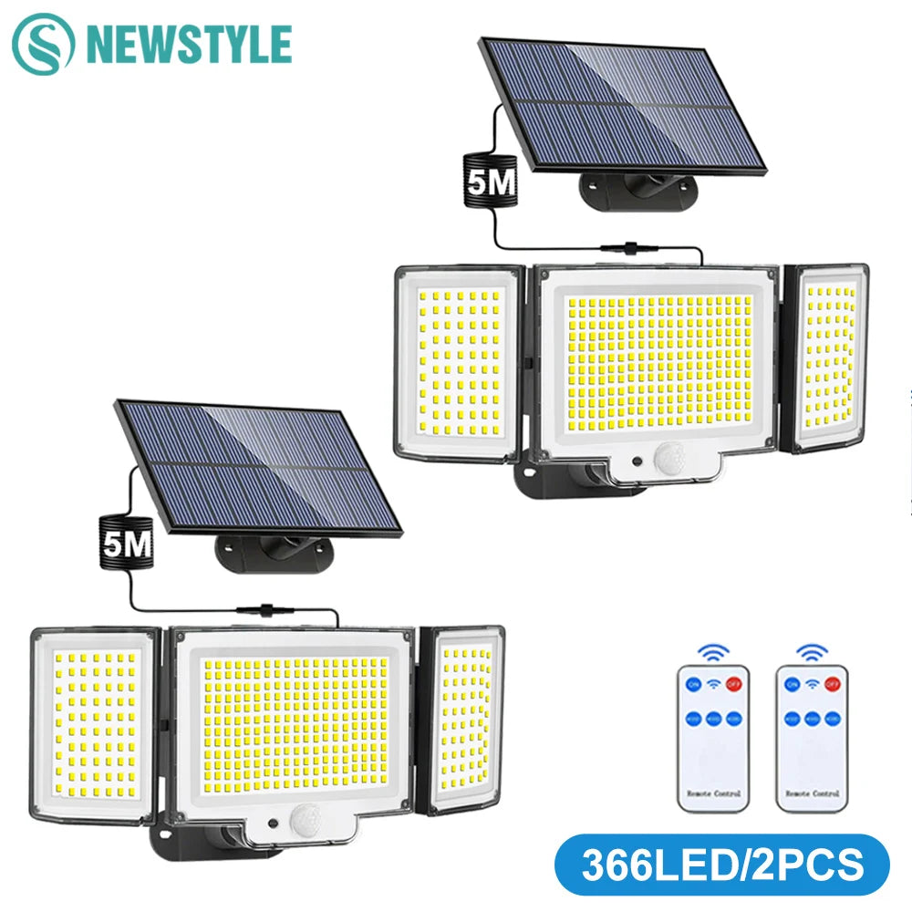 366 LED Solar Motion Sensor Security Outdoor Lights 3 Heads 