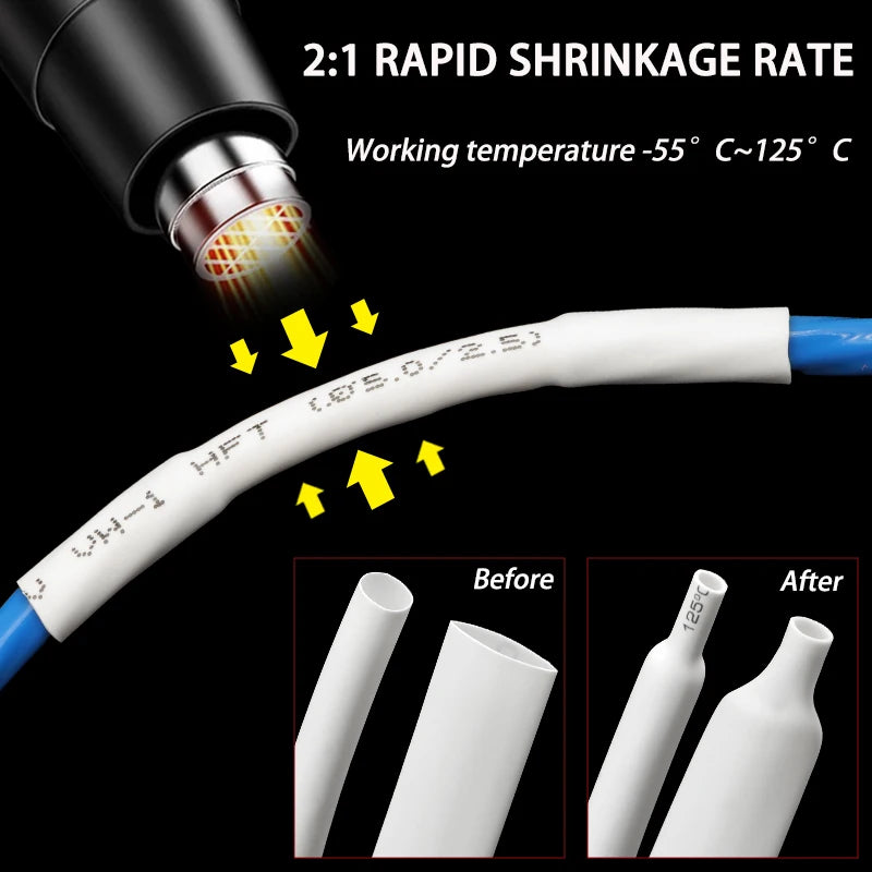 3/5M White 2 1 Shrink Ratio Heat Shrink Tube Diameter 0.6mm 