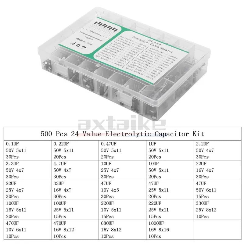 120/200/500Pcs 16V 25V 50V 0.1uF - 1000uF Aluminum Electroly