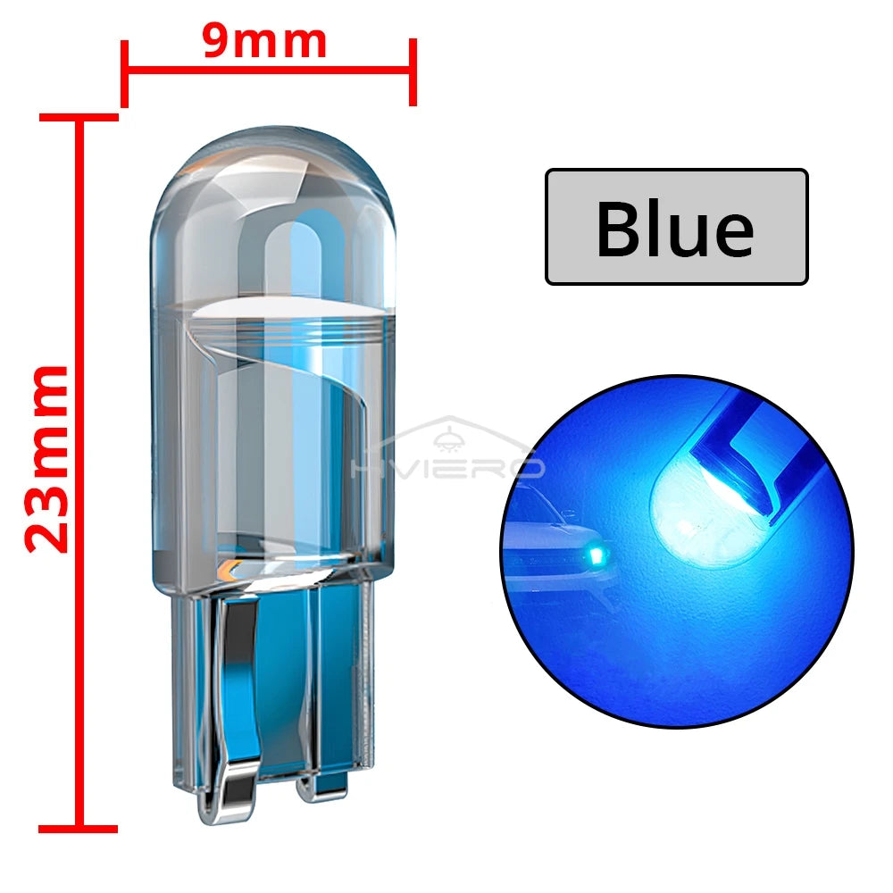 10Pcs Glass Wedge License Plate Lamp Cob LED Car Bulbs T10 W5W 194 Dome Light White Auto Interior Reading Running Parking Backup