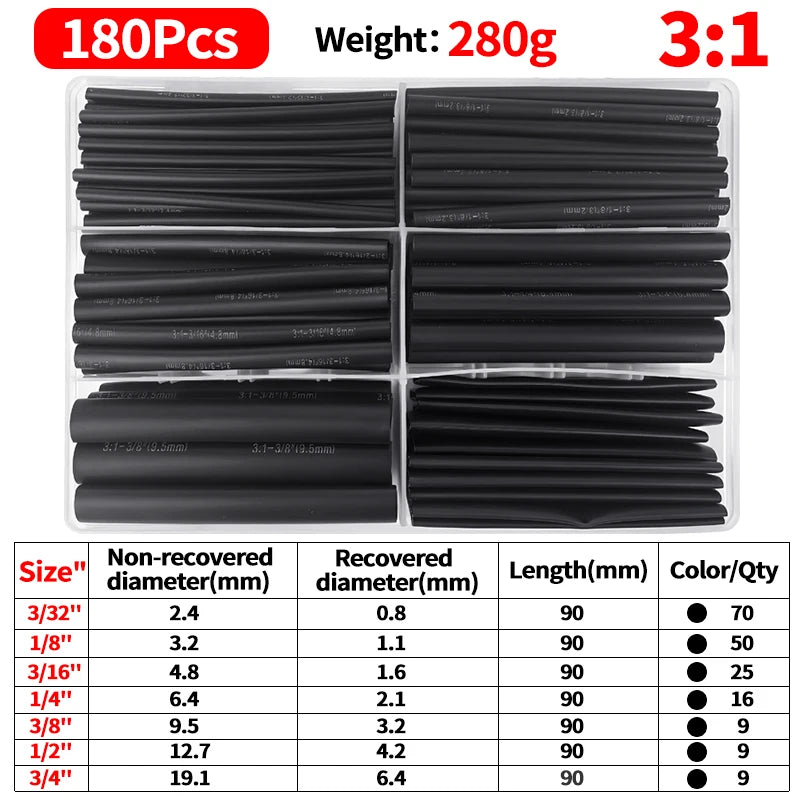 3 1 Waterproof Adhesive Heat Shrink Tube Kit 180 220 270 500PCS Wire Cable Repair Insulation Sleeve Polyolefin Tubing Set