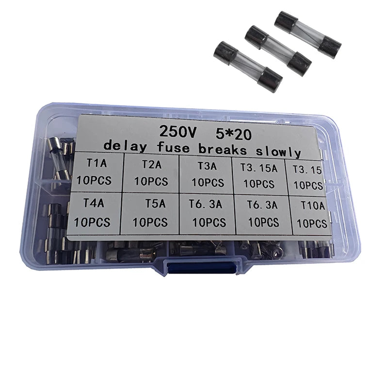 100PCS Slow Break 5 20mm Delay Fuse Tube 250V T1A T2A T3.15A