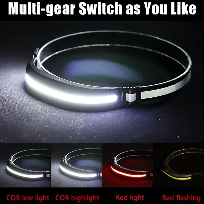 Portable COB Headlamp Rechargeable Red and White Light Work 