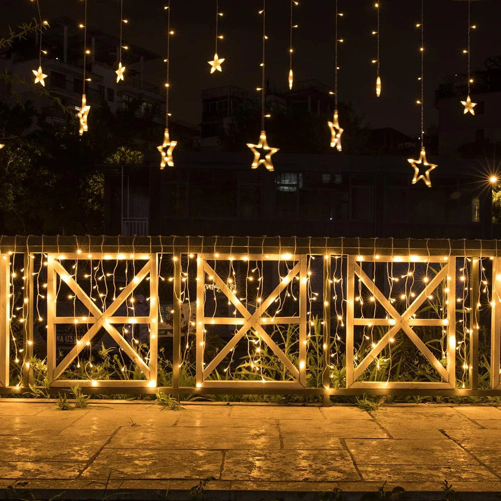3.5m 138 LED Icicle Star Fairy Lights String Lantern Wreath 