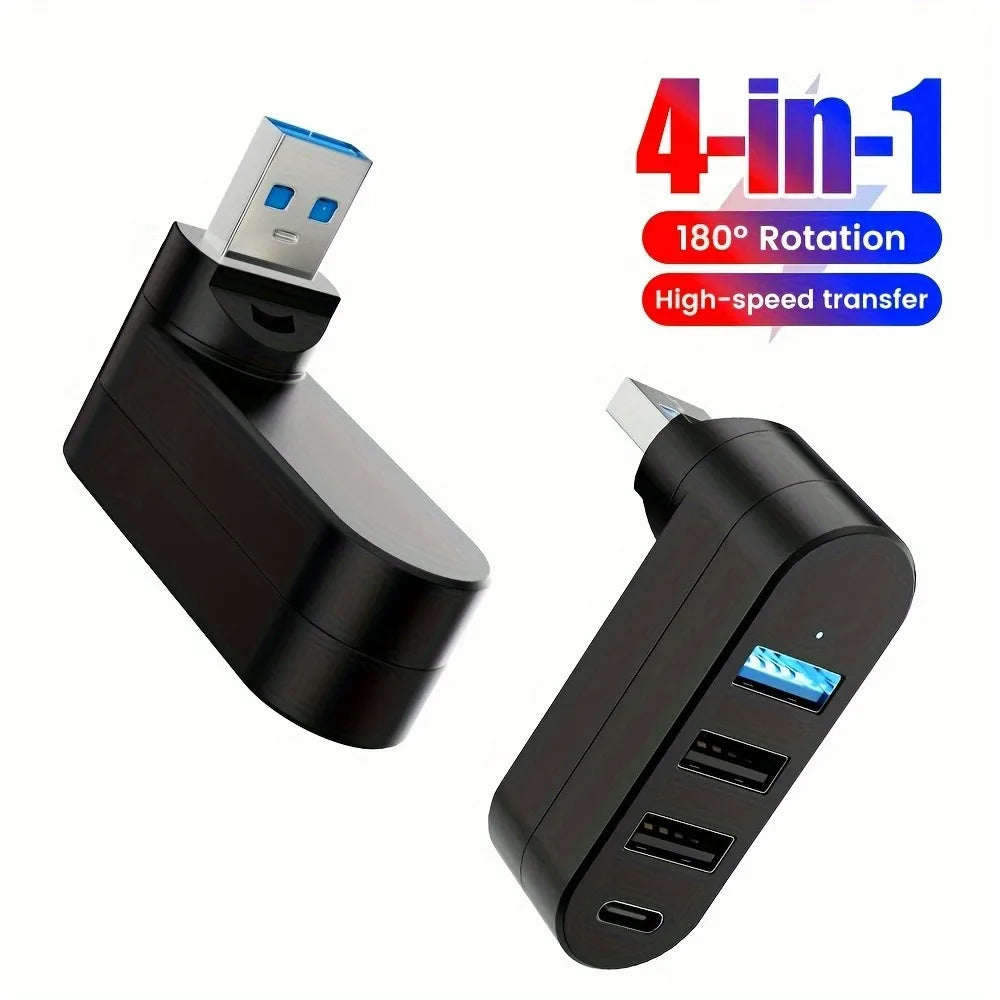180 Rotatable U Disk Splitter Adapter 3/4 Ports Type C USB H