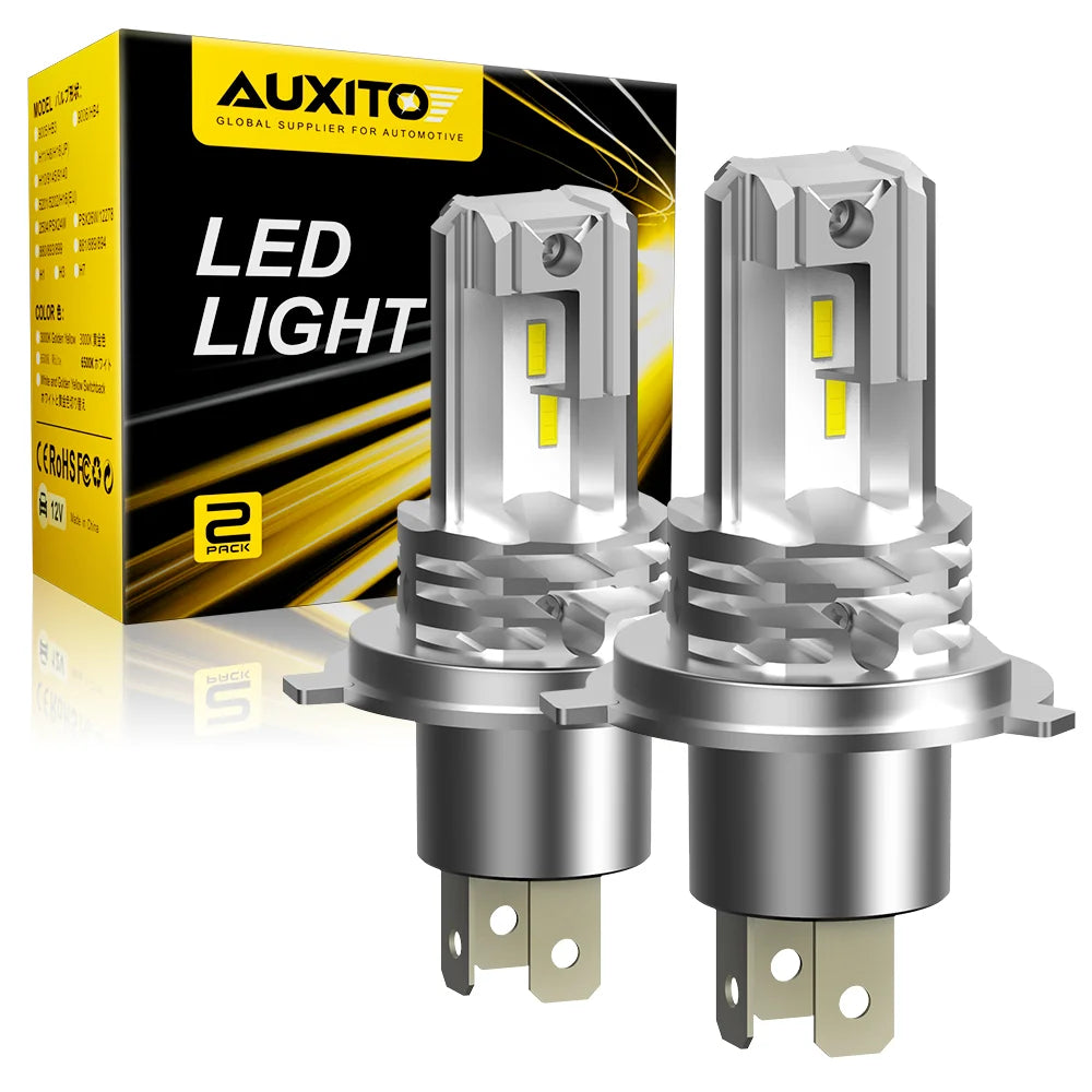 AUXITO 1/2Pcs Fanless H4 9003 LED Light Canbus High & Low Beam for Audi Honda VW Toyota H4 LED Car Motorcycle Headlight Bulb 12V