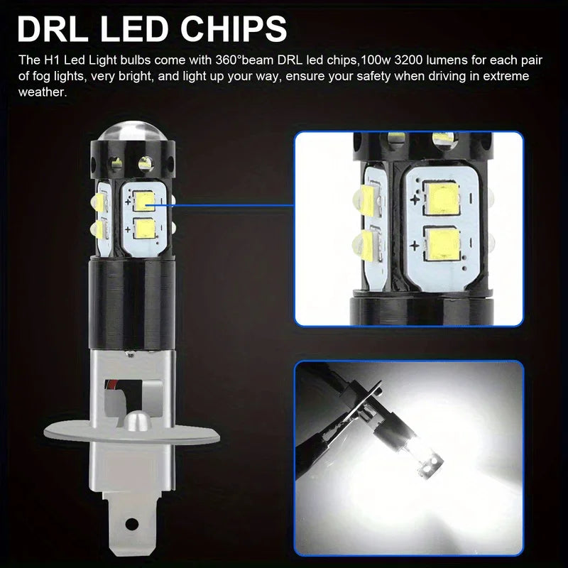 4Pcs H1 Super White LED Headlight Bulbs Kit High Low Beam Fo