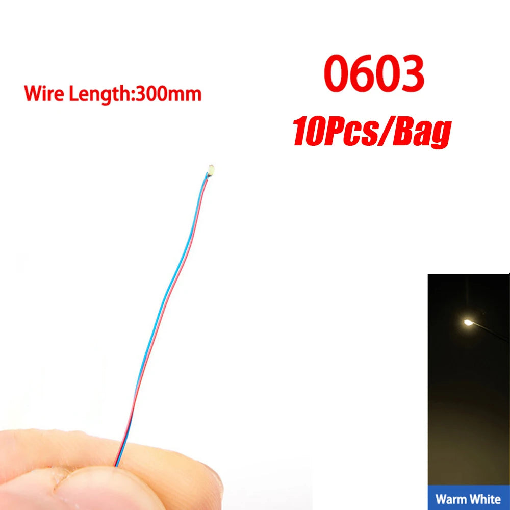 10Pcs/Lot Model 0402 0603 SMD LED Wired Chip Micro Led Pre-Soldered Lamp Railway Model 30cm 3V DIY Model Kit For Gundam Scenes