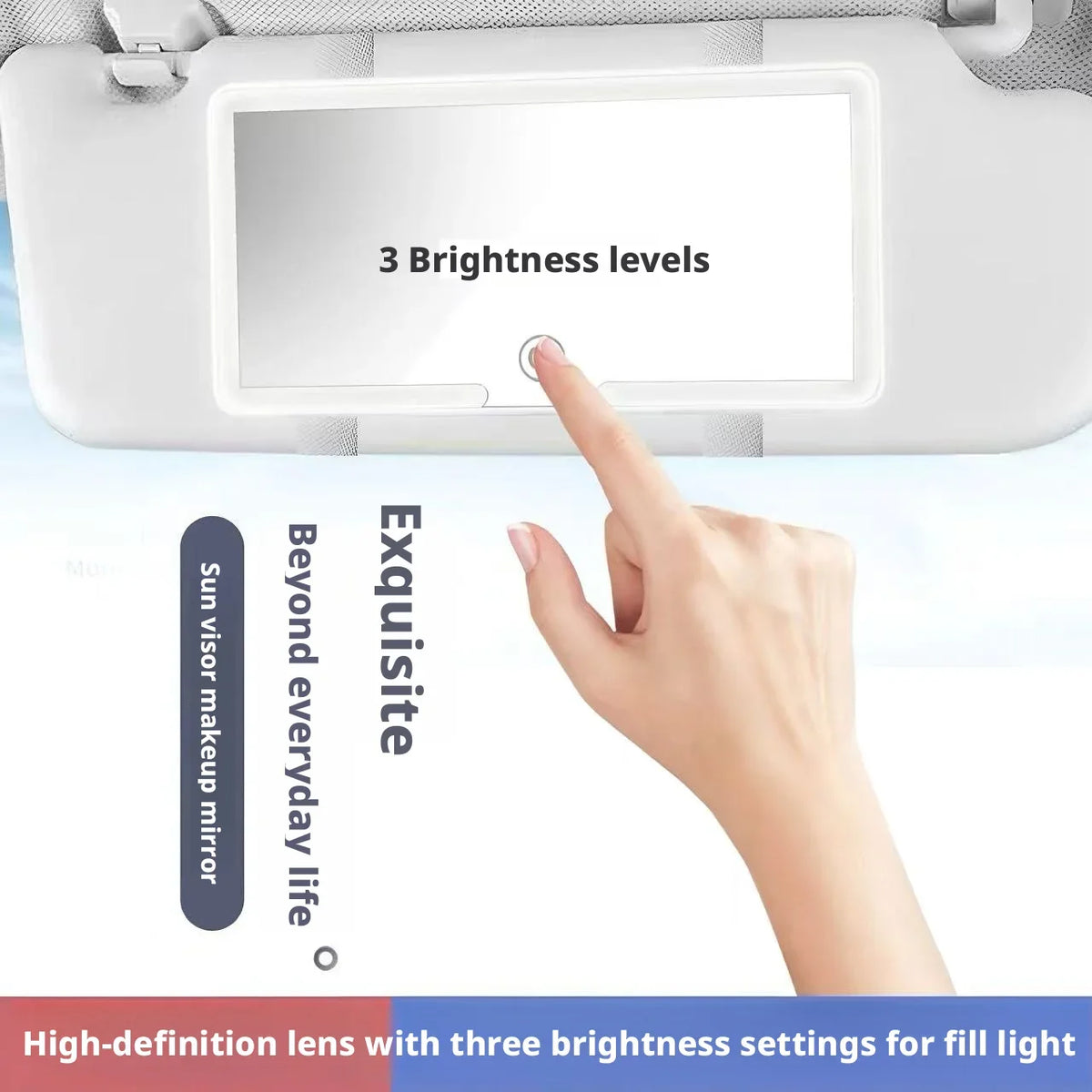 Portable Rechargeable LED Car Sun Visor Makeup Mirror 3 Ligh