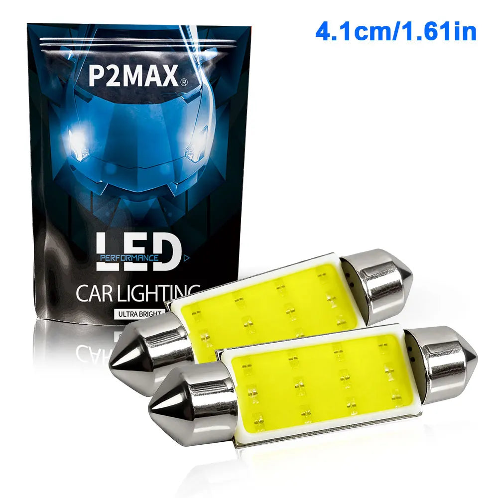 2PCS Powerful COB LED Festoon 31/36/39/41MM Signals 6000K Plug and Play for Car Interior Reading Mirror Plate License Lights12V