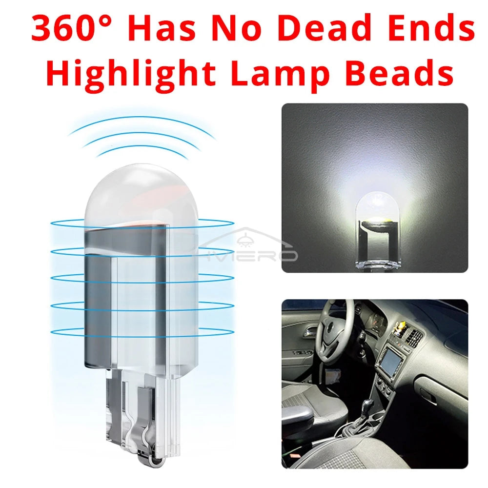 2PCS W5W 194 T10 Glass Housing Cob LED Home Bulb 6000K Wedge