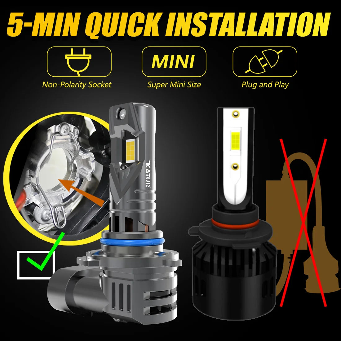 Katur 2x HIR2 9012 Led Car Headlight 100W Bulb Xenon 6000K 2