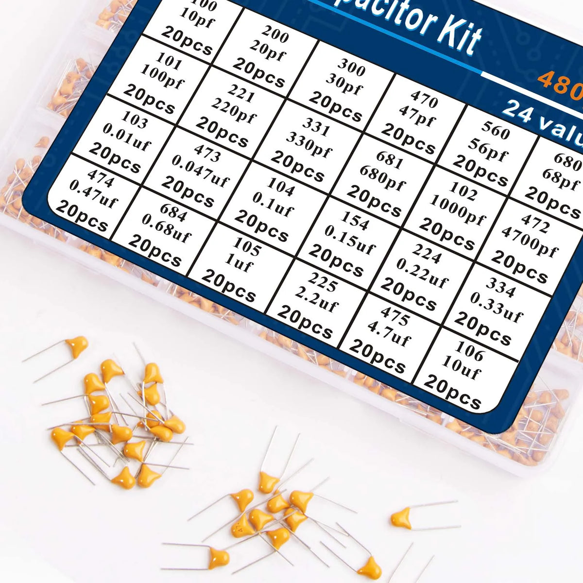 480pcs Ceramic Capacitor Assortment Kit For Guitar Capacitor