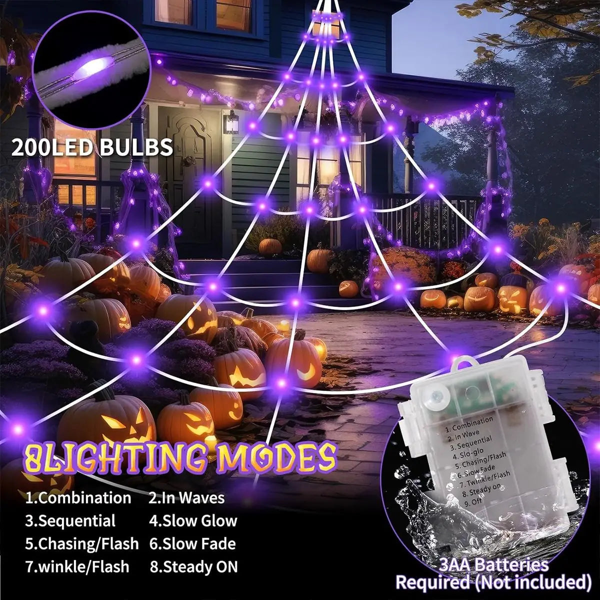 1 Set Halloween Spider Web Decorative Lights Giant Spider We